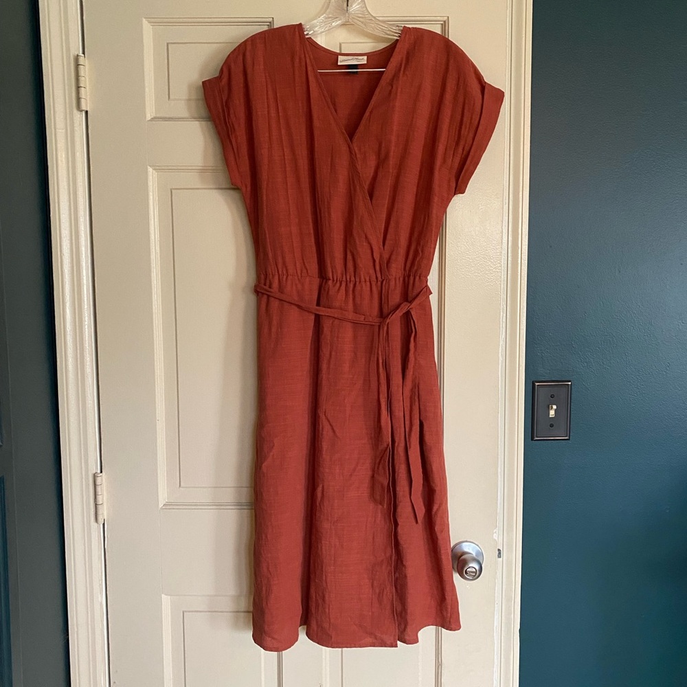 Universal Thread Orange Wrap Midi Dress with Dolman Sleeves